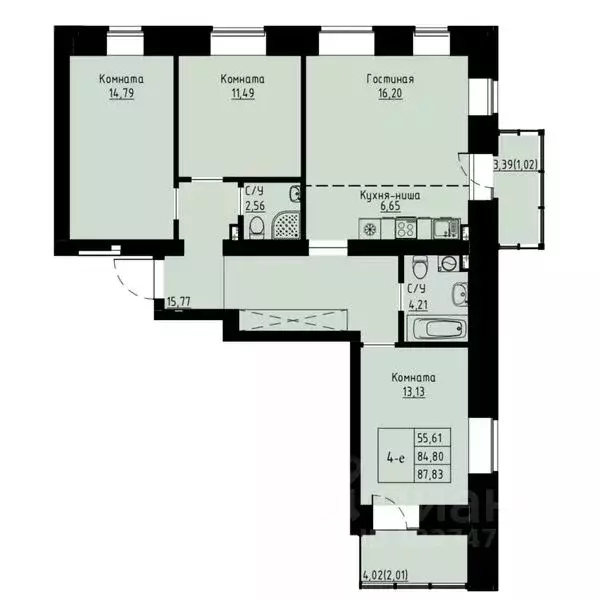4-к кв. Красноярский край, Красноярск ул. Елены Стасовой, 82 (87.6 м) - Фото 1