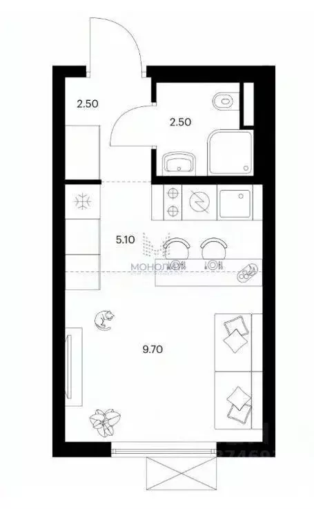 Студия Москва ул. Саларьевская, 13к1 (19.5 м) - Фото 2