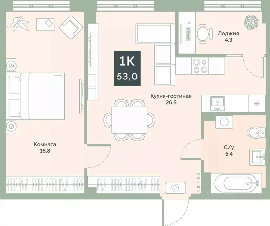 1-к кв. Курганская область, Курган Заозерный жилрайон, 6А мкр, ул. ... - Фото 1