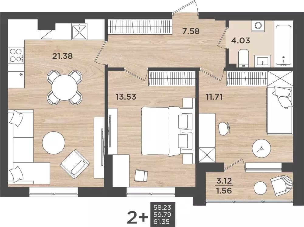 Квартира-студия: Калининград, Интернациональная улица, 18 (59.79 м) - Фото 2