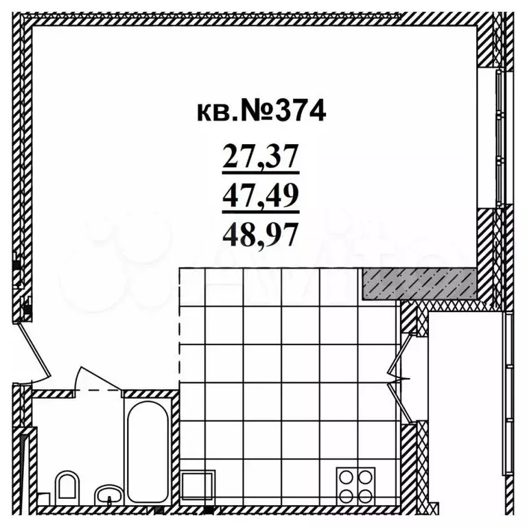 Квартира-студия, 49 м, 10/19 эт. - Фото 0