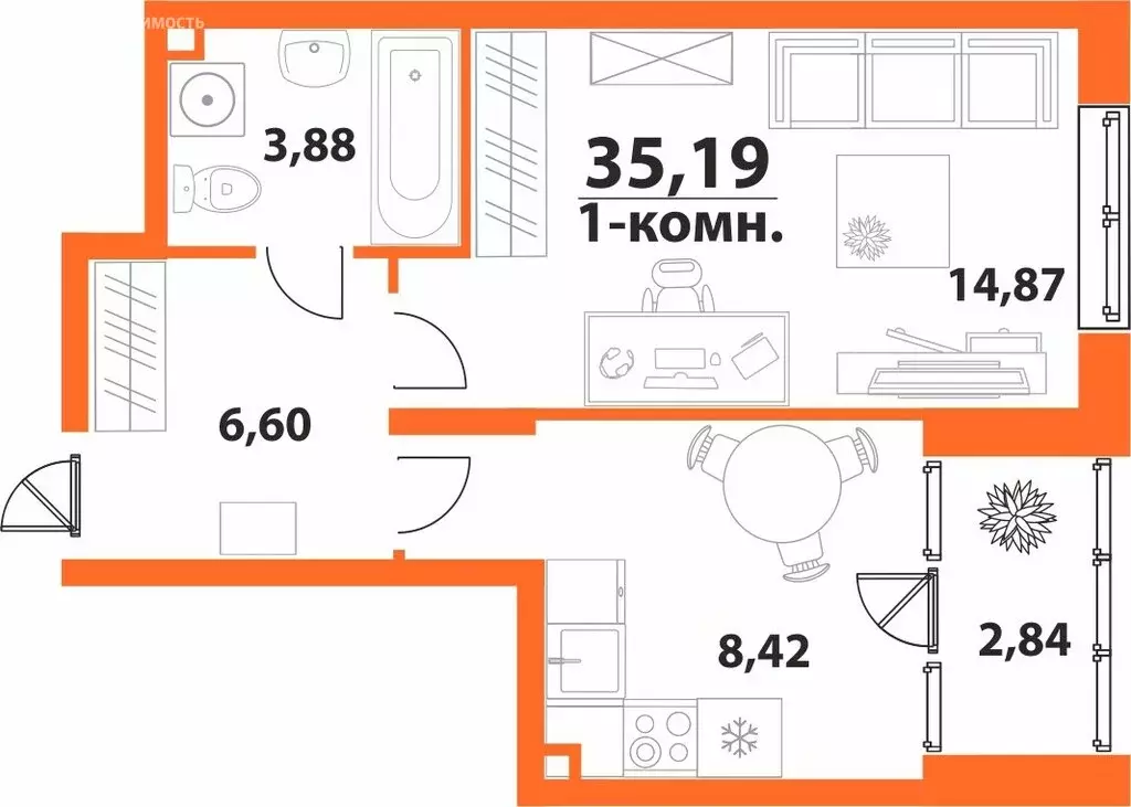 1-комнатная квартира: Ульяновск, 19-й микрорайон, ЖК Аквамарин-2, 1 ... - Фото 0