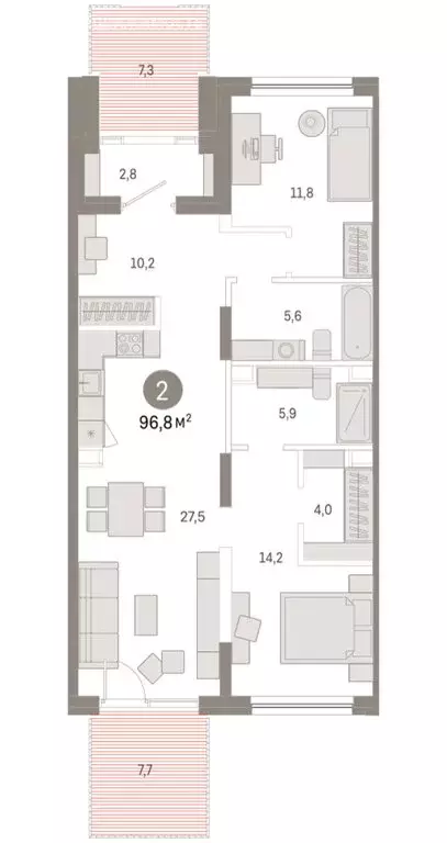 2-комнатная квартира: Тюмень, микрорайон ДОК, ЖК Октябрьский на Туре ... - Фото 2