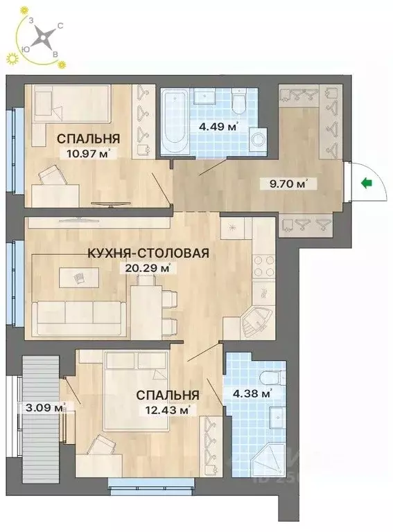 2-к кв. Свердловская область, Екатеринбург ул. Кузнецова, 11А (65.35 ... - Фото 0