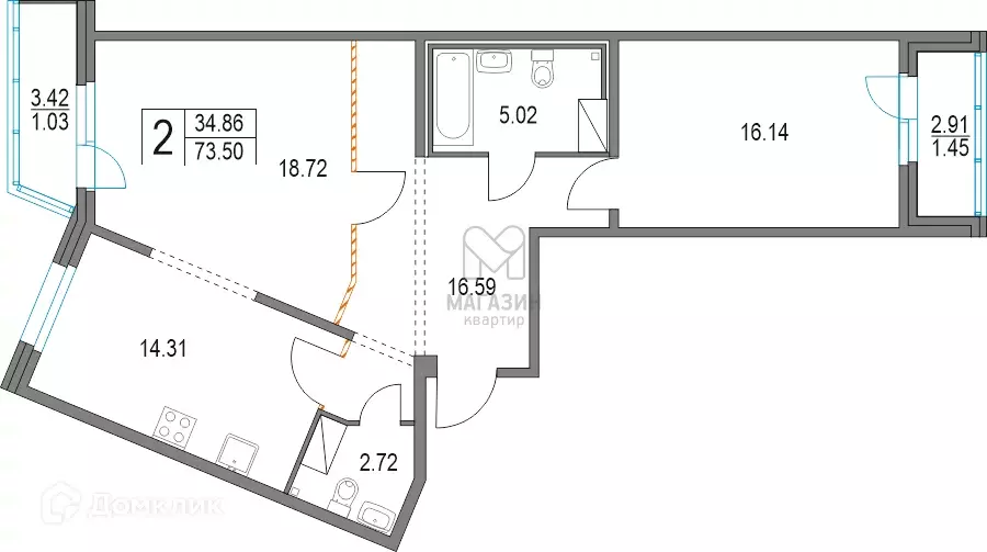 Продаётся 2-к квартира, 73.5 м - Фото 1