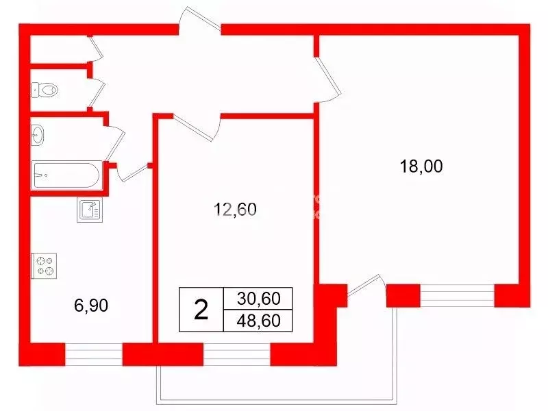 2-к кв. Санкт-Петербург ул. Коммуны, 32к2 (48.6 м) - Фото 2