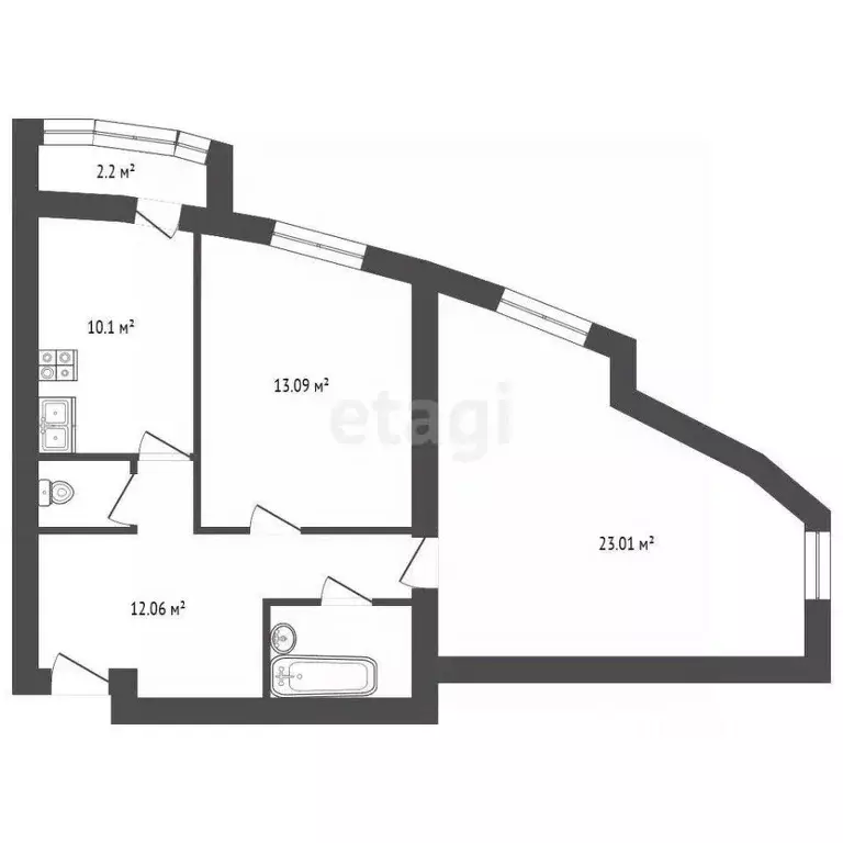 2-к кв. Санкт-Петербург просп. Королева, 21к1 (68.6 м) - Фото 2