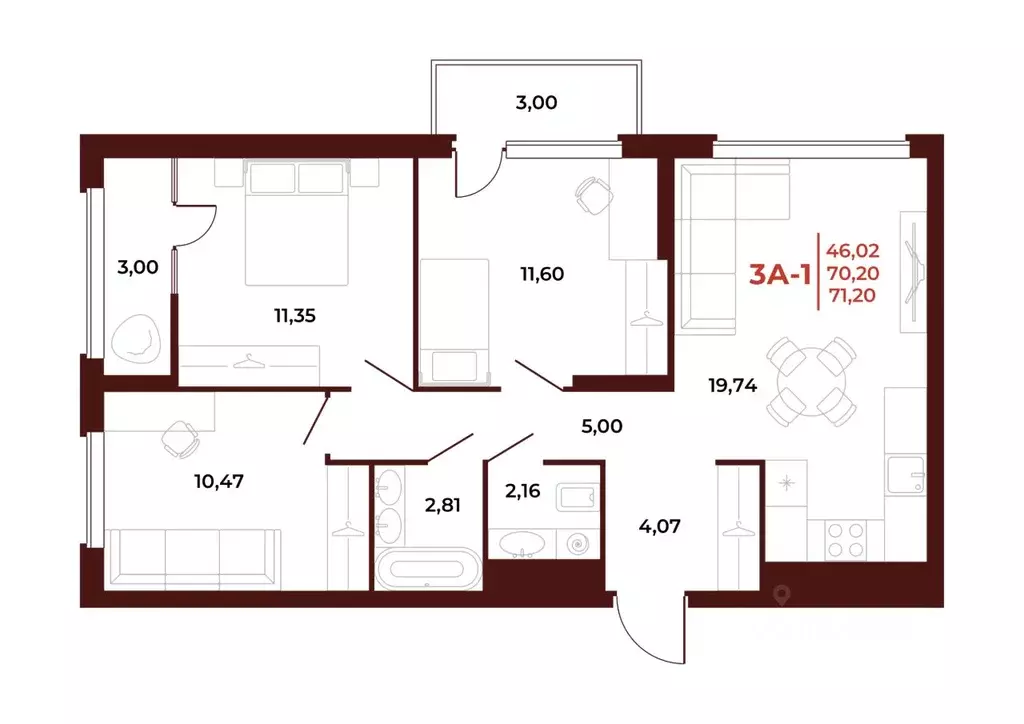 3-к кв. Пензенская область, Пенза Арбери жилой комплекс (71.2 м) - Фото 1