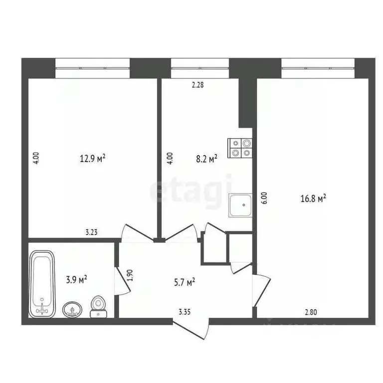 2-к кв. Ямало-Ненецкий АО, Новый Уренгой Мирный мкр, 6/3 (48.5 м) - Фото 1