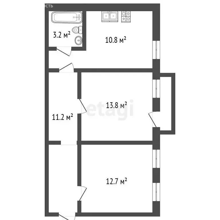 2-комнатная квартира: Ялуторовск, улица Сирина, 3 (52 м) - Фото 1