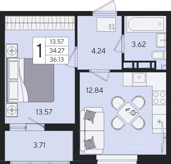 1-к кв. Краснодарский край, Краснодар  (36.13 м) - Фото 2