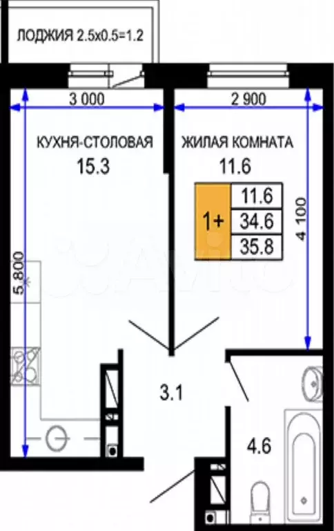 2-к. квартира, 35,4 м, 6/16 эт. - Фото 0