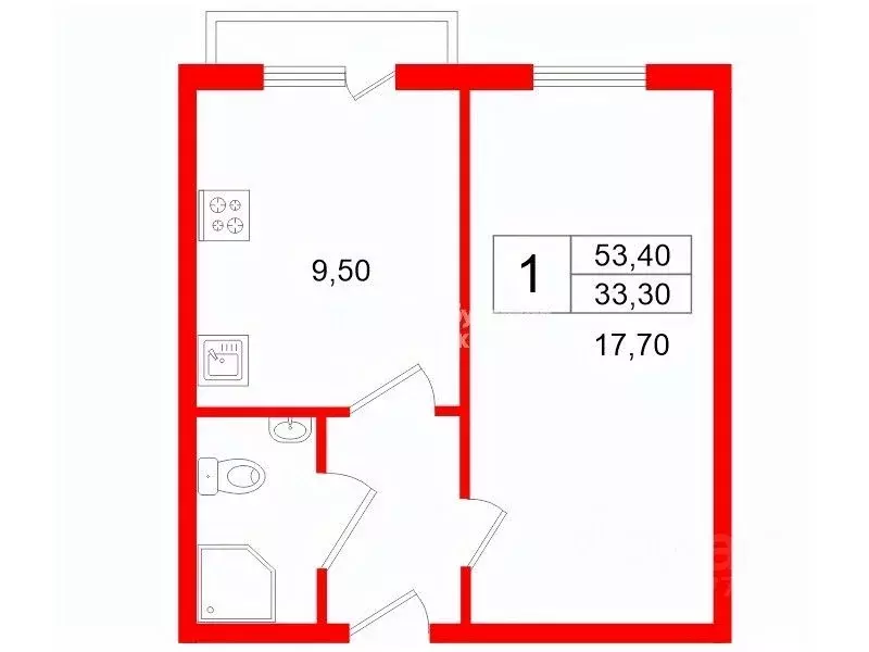 1-к кв. Санкт-Петербург ул. Джона Рида, 1К1 (33.3 м) - Фото 2