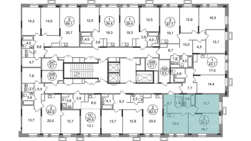 Квартира, 2 комнаты, 56.3 м - Фото 2