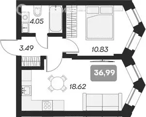 1-комнатная квартира: Новосибирск, площадь Карла Маркса (36.99 м) - Фото 0