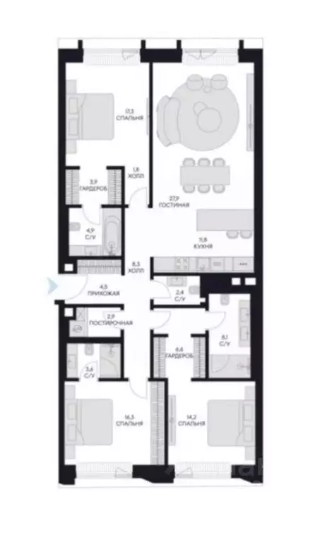 4-к кв. Москва ул. Братьев Фонченко, 1к7 (135.1 м) - Фото 2