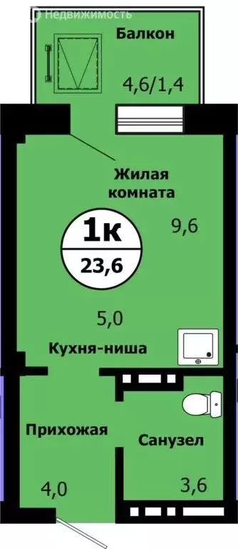 1-комнатная квартира: Красноярск, улица Лесников, 49 (23.6 м) - Фото 0