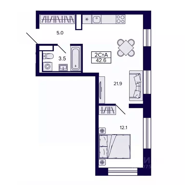 2-к кв. Хабаровский край, Хабаровск ул. Карла Маркса, 96/1 (42.56 м) - Фото 1