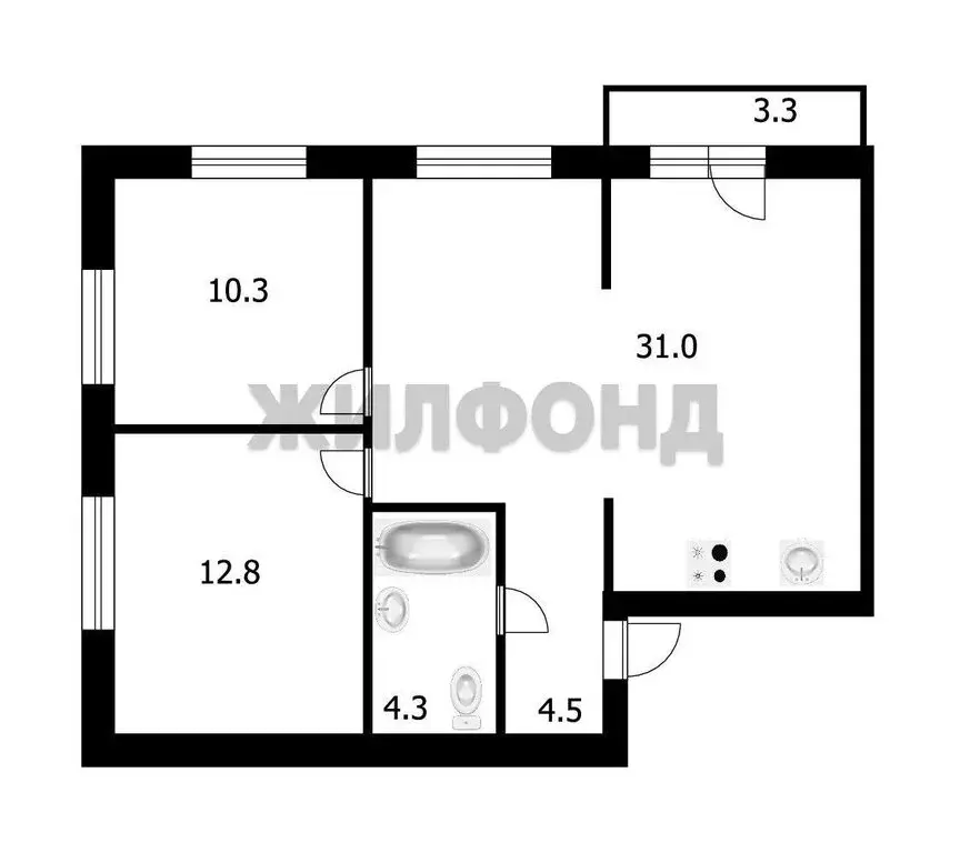 3-комнатная квартира: Краснообск, Центральная улица, 10/3 (66.1 м) - Фото 0
