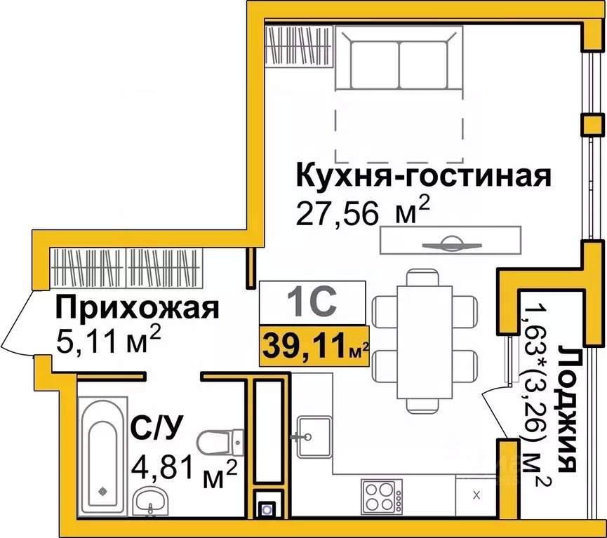 1-к кв. Крым, Симферополь Город Мира жилой комплекс (39.11 м) - Фото 0