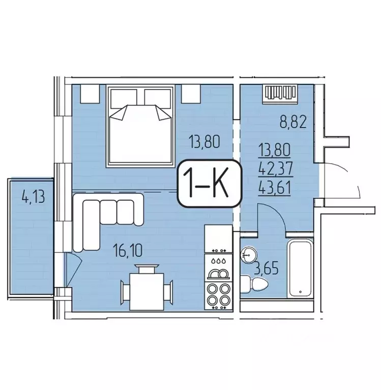 1-к кв. Бурятия, Улан-Удэ 140А мкр,  (43.61 м) - Фото 1