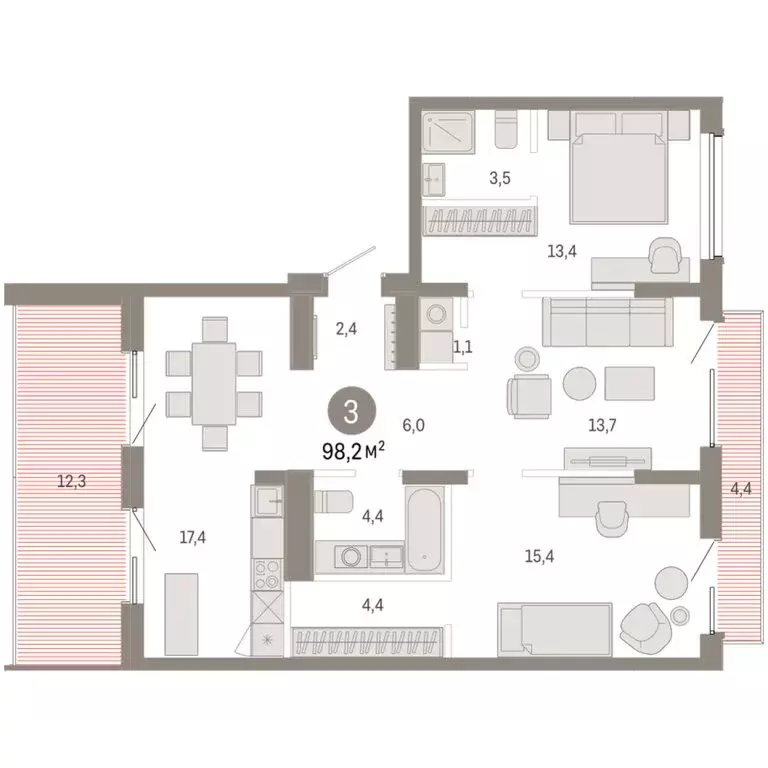 3-комнатная квартира: Омск, Кировский округ (98.16 м) - Фото 1
