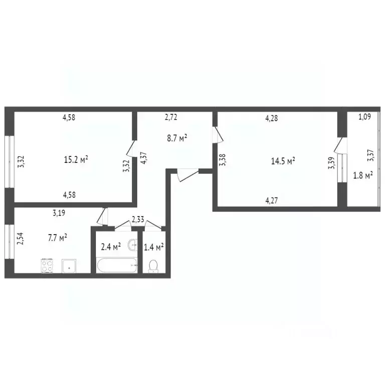 2-к кв. Башкортостан, Стерлитамак ул. Курчатова, 2 (44.5 м) - Фото 2