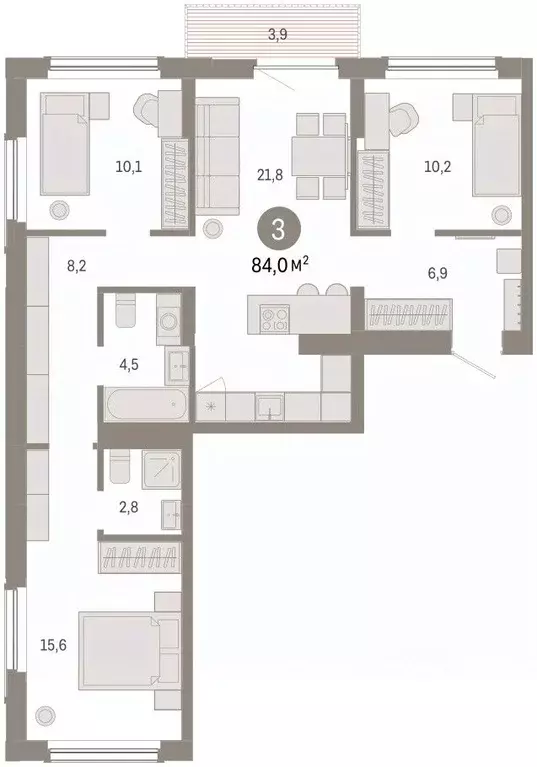 3-к кв. Омская область, Омск  (83.98 м) - Фото 2