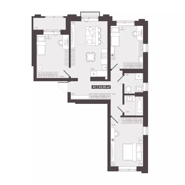 4-комнатная квартира: Кемерово, улица Гагарина (83.95 м) - Фото 0