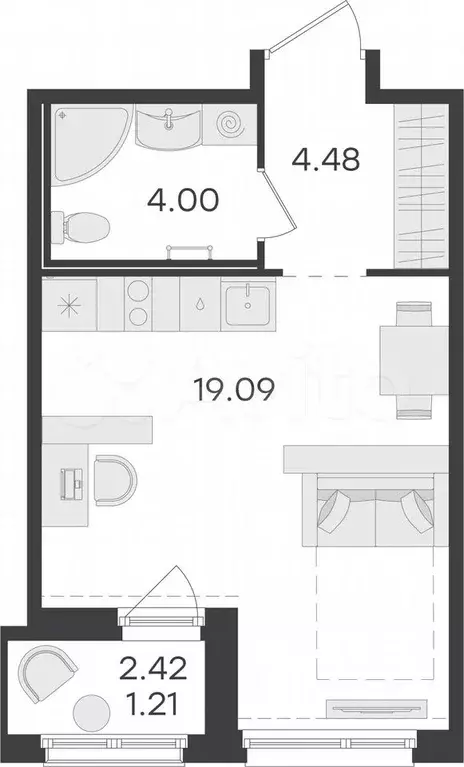 Квартира-студия, 28,8 м, 15/15 эт. - Фото 0