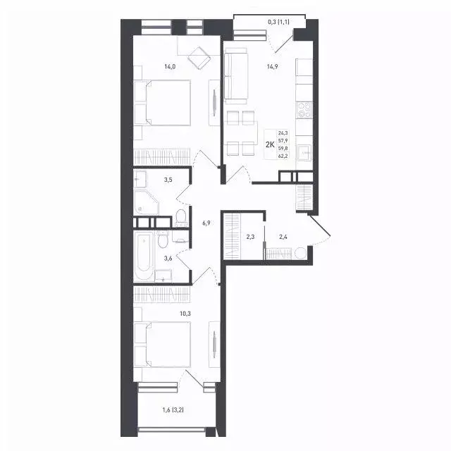 2-к кв. Московская область, Подольск городской округ, д. Борисовка ... - Фото 0