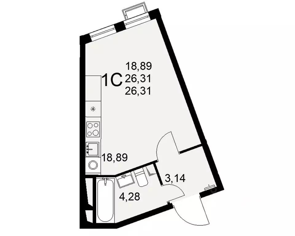 1-к кв. Тульская область, Тула ул. Коминтерна, 44 (26.31 м) - Фото 0