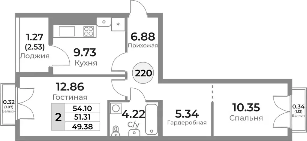 2-к кв. Калининградская область, Калининград Пригородная ул. (51.31 м) - Фото 0