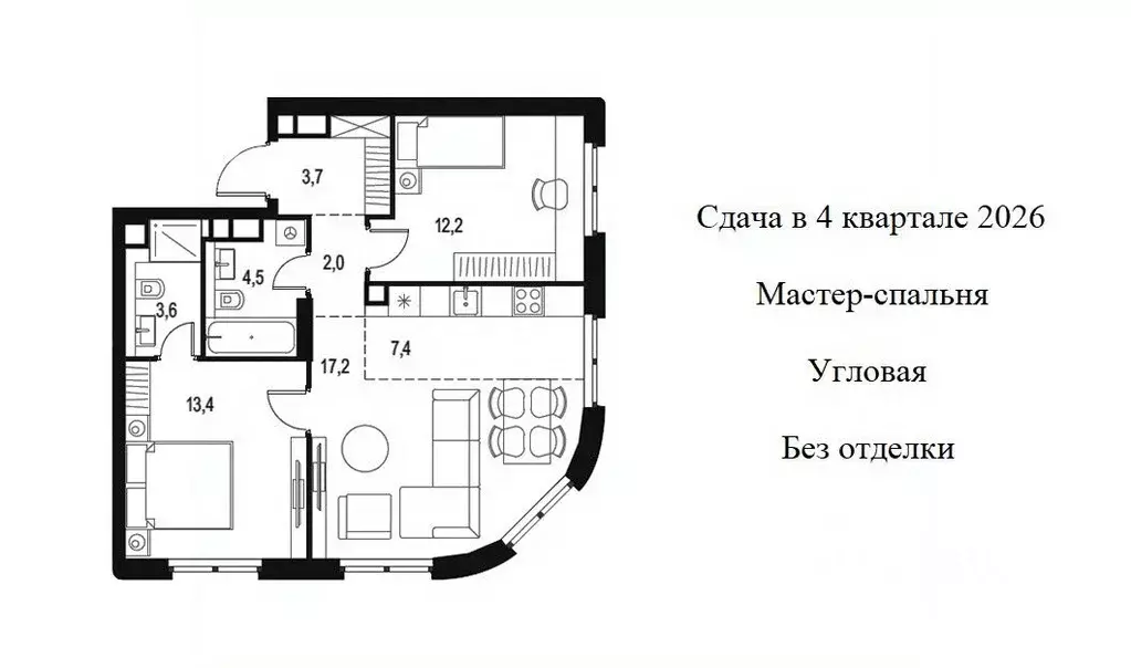 3-к кв. Москва Левел Нижегородская жилой комплекс, 1 (64.0 м) - Фото 1