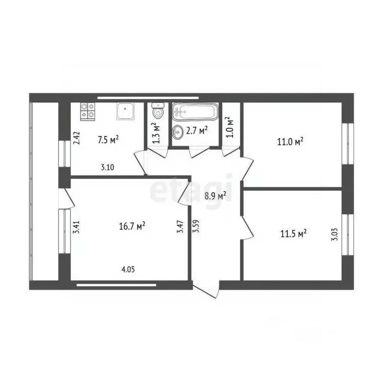 3-к кв. Калининградская область, Калининград Садовая ул., 39 (60.6 м) - Фото 2