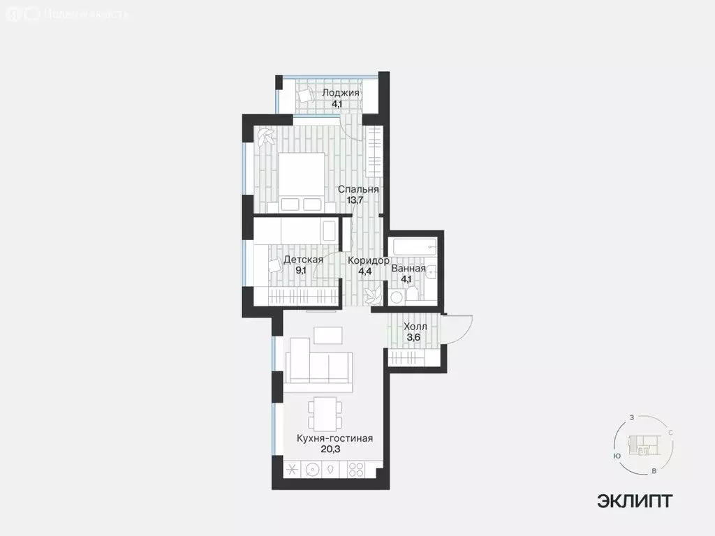 2-комнатная квартира: Тюмень, улица Игоря Комиссарова, 19 (57.23 м) - Фото 1