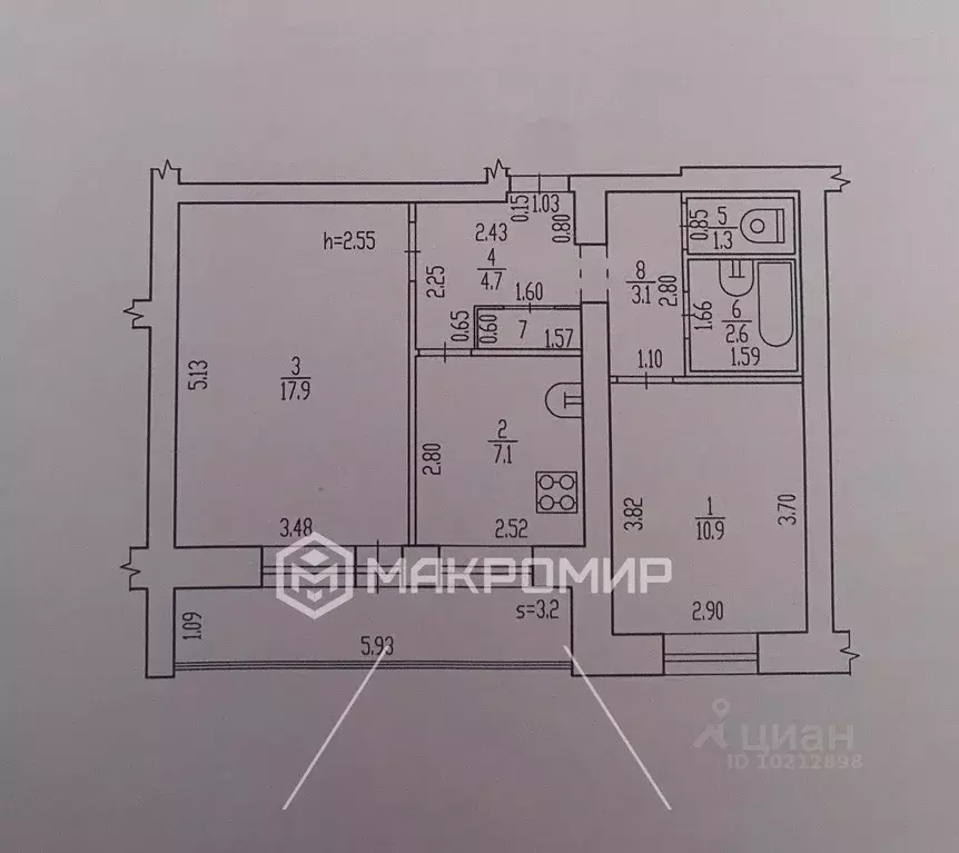 2-к кв. Брянская область, Брянск Комсомольская ул., 18 (48.5 м) - Фото 1