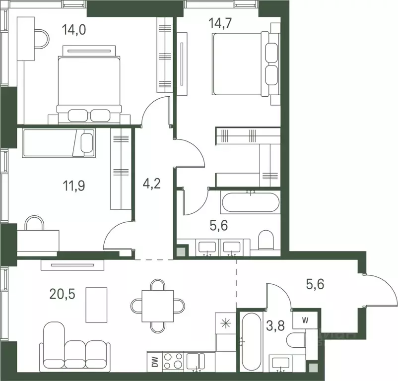 3-к кв. Москва Моментс жилой комплекс, к2.1 (80.3 м) - Фото 0