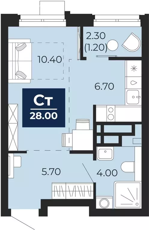 Квартира-студия: Тюмень, улица Пожарных и Спасателей, 1 (28 м) - Фото 1
