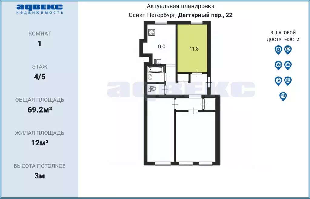 Комната Санкт-Петербург Дегтярный пер., 22 (12.0 м) - Фото 2