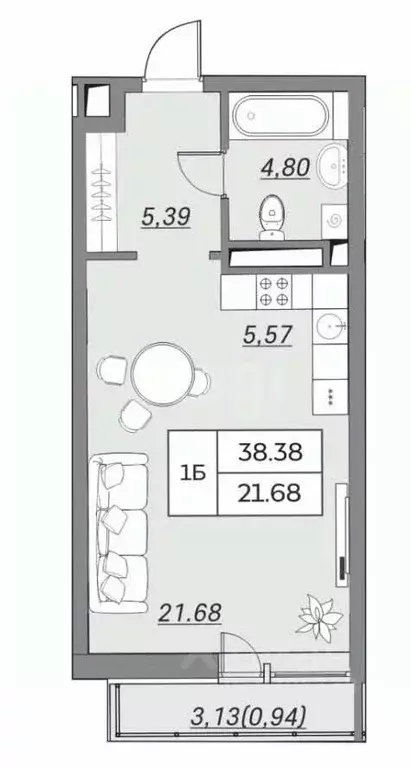 1-к кв. Татарстан, Казань ул. Хади Атласи, 30 (37.4 м) - Фото 2