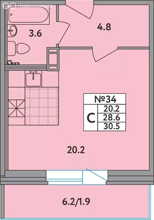 Квартира-студия: Новое Девяткино, Главная улица, 2 (30.5 м) - Фото 1