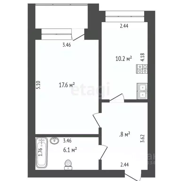 1-к кв. Тюменская область, Тюмень ул. Газовиков, 41к1 (42.6 м) - Фото 2