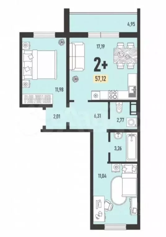 2-к кв. Курганская область, Курган Заозерный жилрайон, 12-й мкр, 25 ... - Фото 2