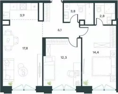 3-к кв. Москва Причальный проезд, 10к2 (62.3 м) - Фото 2