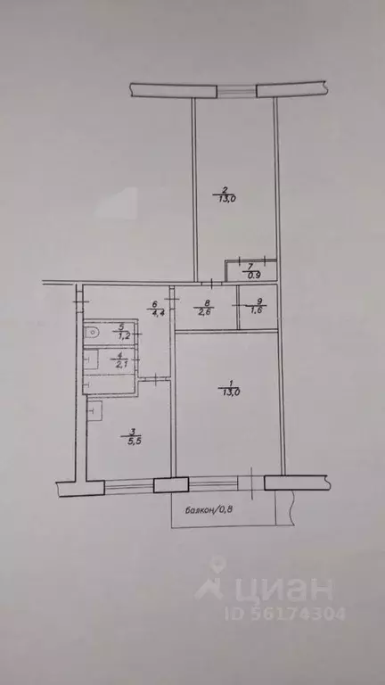 2-к кв. Свердловская область, Новоуральск ул. Фрунзе, 16 (44.3 м) - Фото 2
