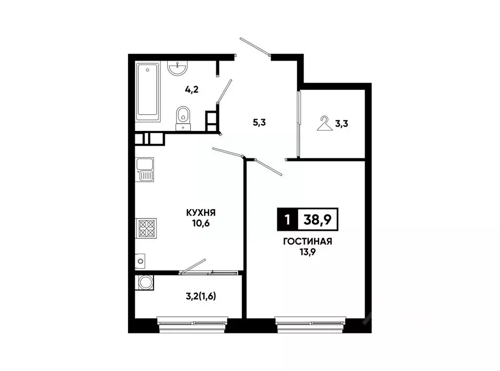 1-к кв. Ставропольский край, Ставрополь ул. Доваторцев, 179В (38.9 м) - Фото 1