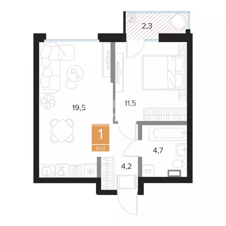 1-к кв. Курская область, Курск ул. Бойцов 9-й Дивизии, 2 (40.6 м) - Фото 1