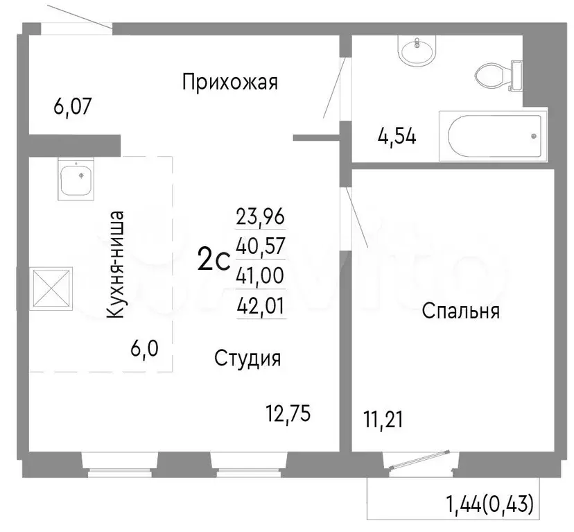 2-к. квартира, 41 м, 8/10 эт. - Фото 0