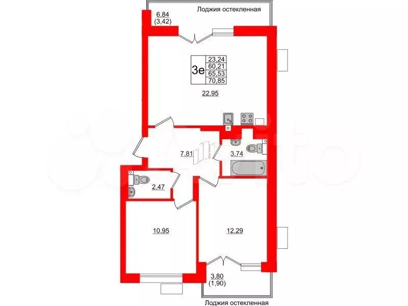 2-к. квартира, 65,5 м, 1/6 эт. - Фото 1